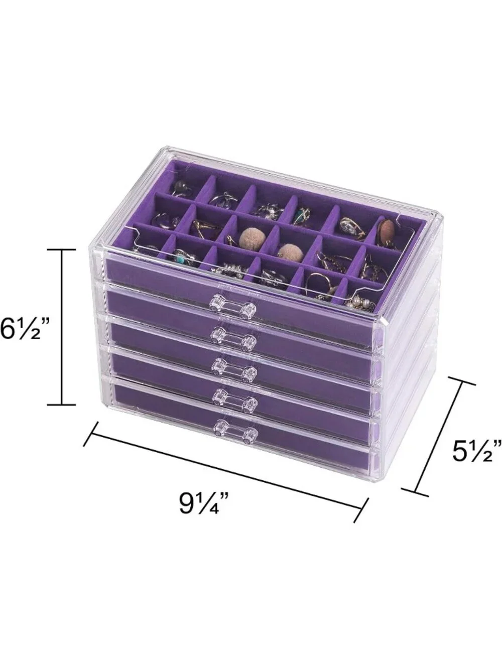 Acrylic Purple Jewelry Box5 Drawer Organizer 61 Grid Earring Bracelet Storage
